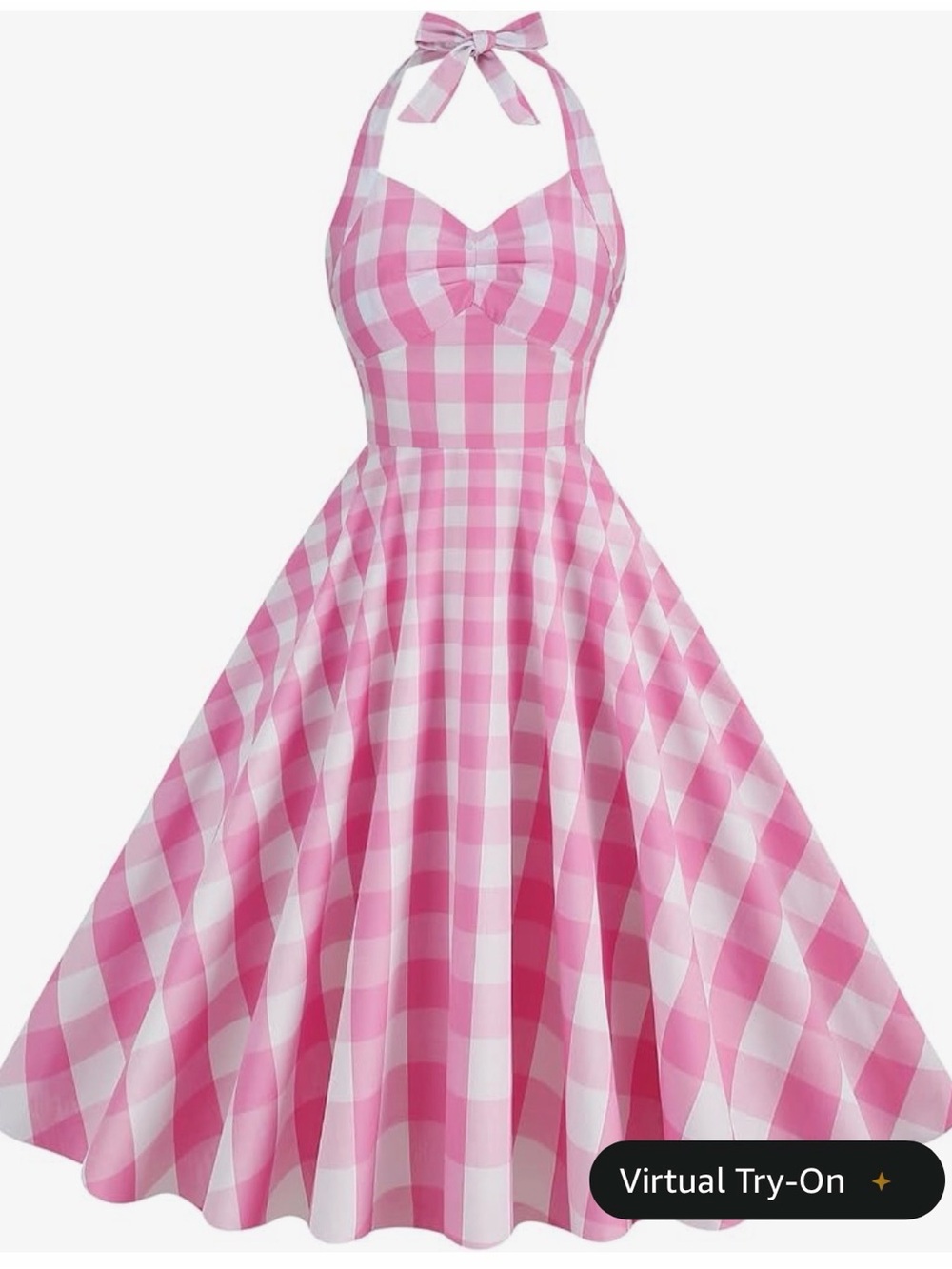 Pink and White Gingham Halter Midi Dress